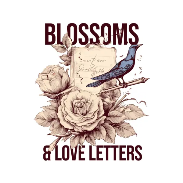 Love letter with flowers and a bird on a pencil design