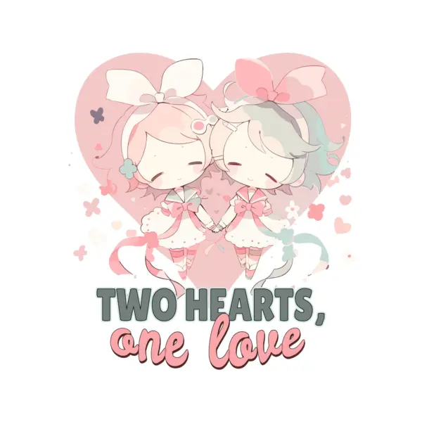 Beautiful couple united inside a heart accompanied by a love phrase design