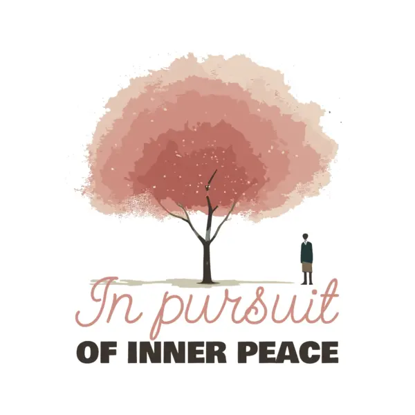 Person calmly looking at a giant cherry tree design