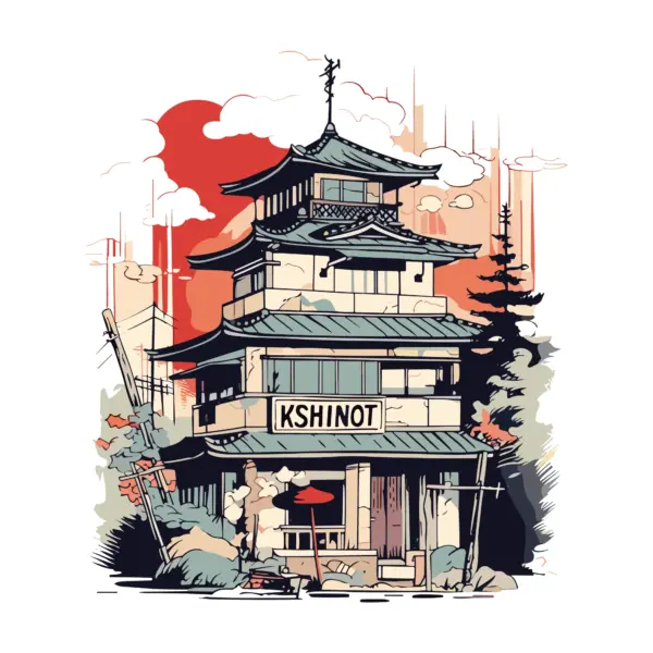 Classic Japanese house with trees around design