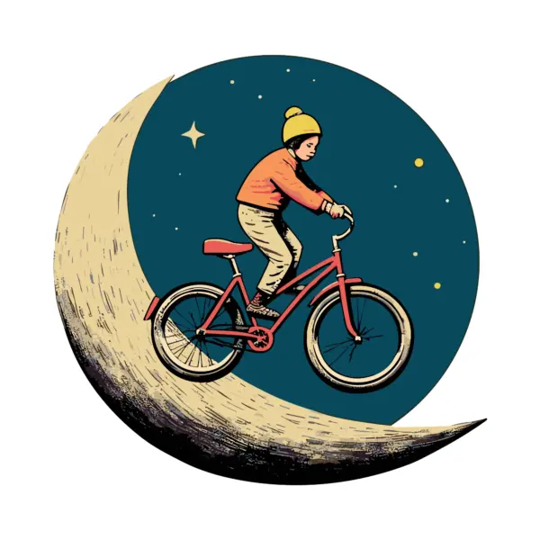 Boy riding bicycle on the moon design