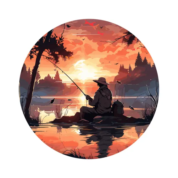 Fisherman sitting on a rock with beautiful scenery design