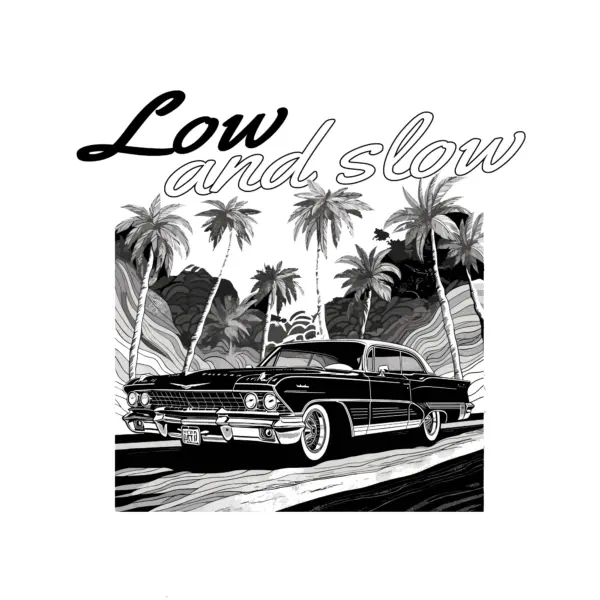 Lowrider through palm-lined streets design