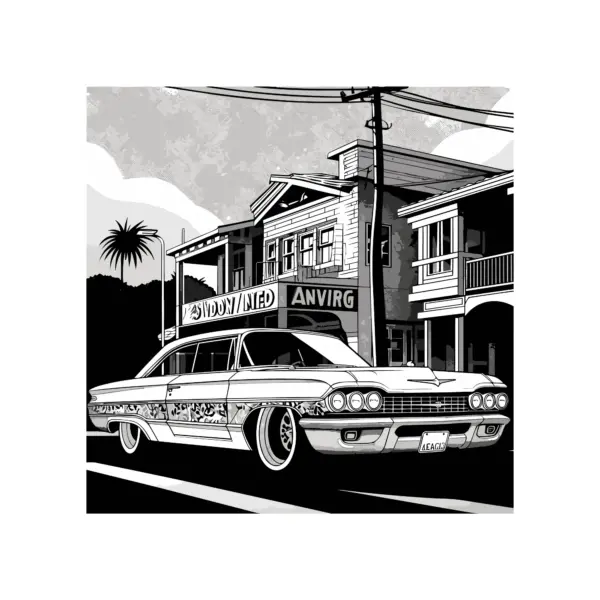 Lowrider on the streets in black and white design