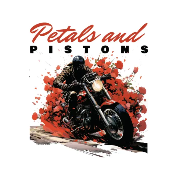 Motorcyclist with petals in the background design