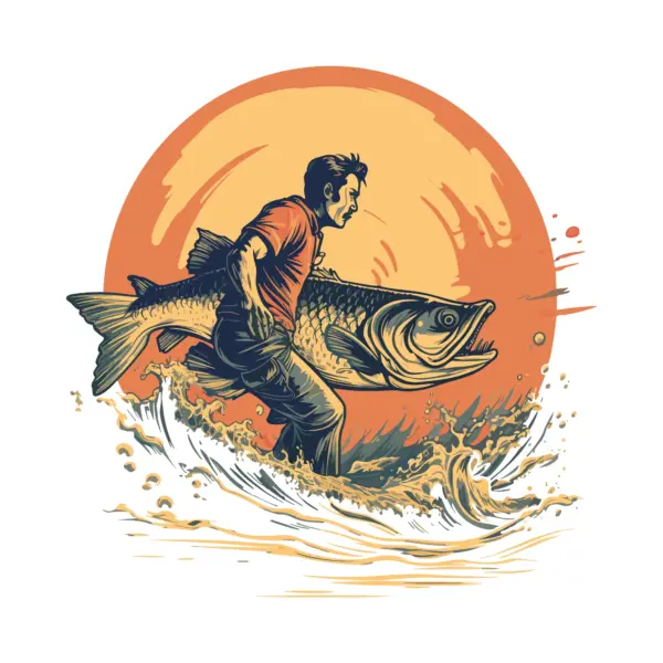 Fisherman catching a giant fish design