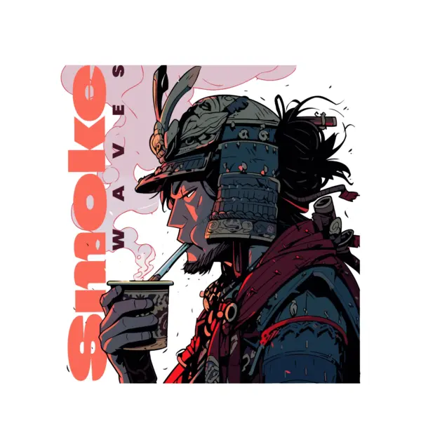 Samurai smoking while having a drink design