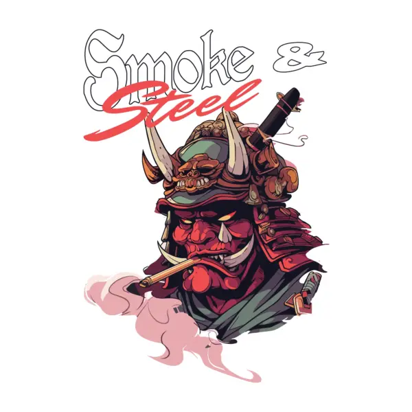 Samurai demon with smoking horned helmet design