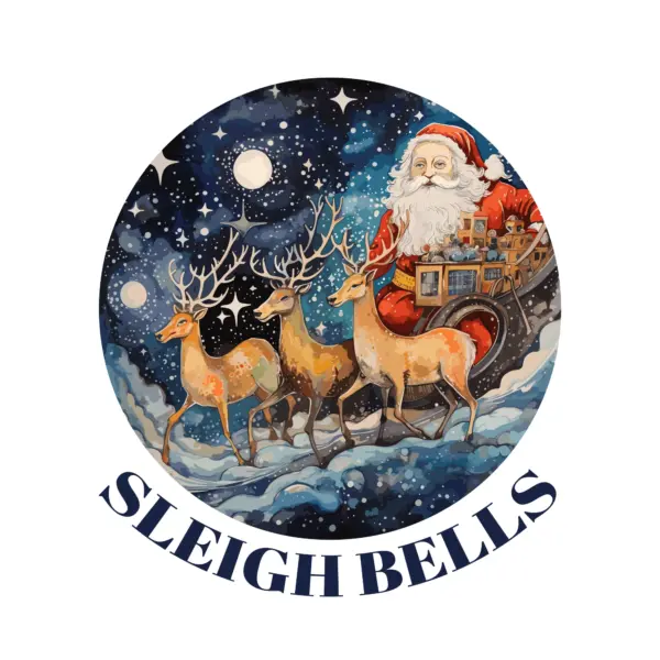 Santa Claus on his sleigh with reindeer design