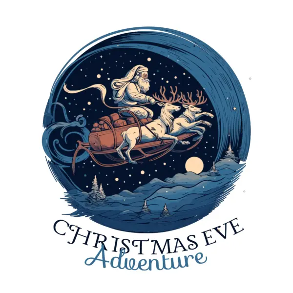 Santa Claus on his sleigh flying in the night with presents design