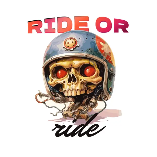 Skull with red eyes and motorcycle helmet design