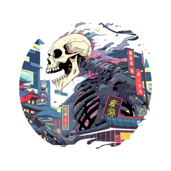 Giant skeleton monster attacks Japan design