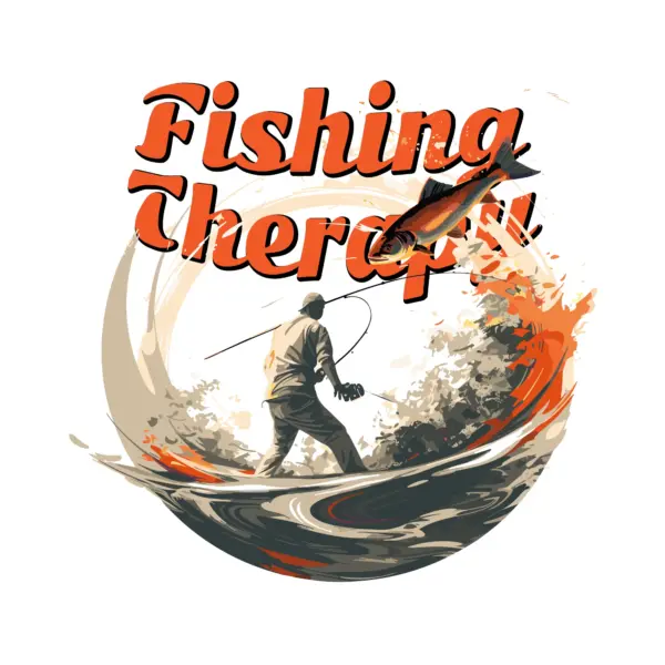 Angler catching fish with fishing phrase design