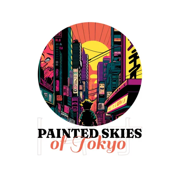 Boy watching a sunrise among tokyo buildings design