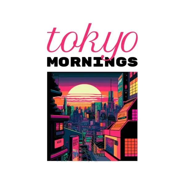 Sunrise between buildings in Tokyo design