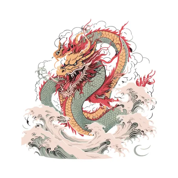 Classic Japanese dragon about to attack design