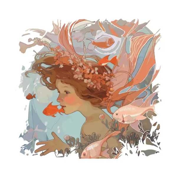 Boy diving with small fish around him design