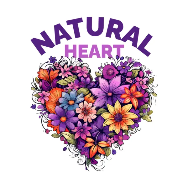 Heart made of flowers accompanied by a love phrase design