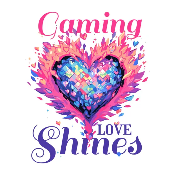 Radiant and colorful heart with gaming phrase design