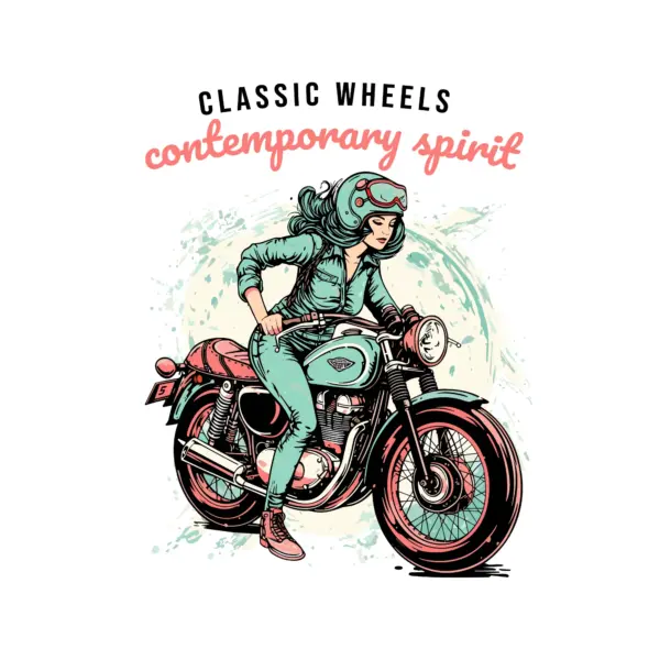 Girl on her classic motorcycle design