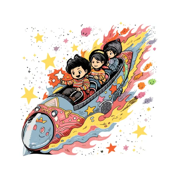 3 children attached to a spacecraft design