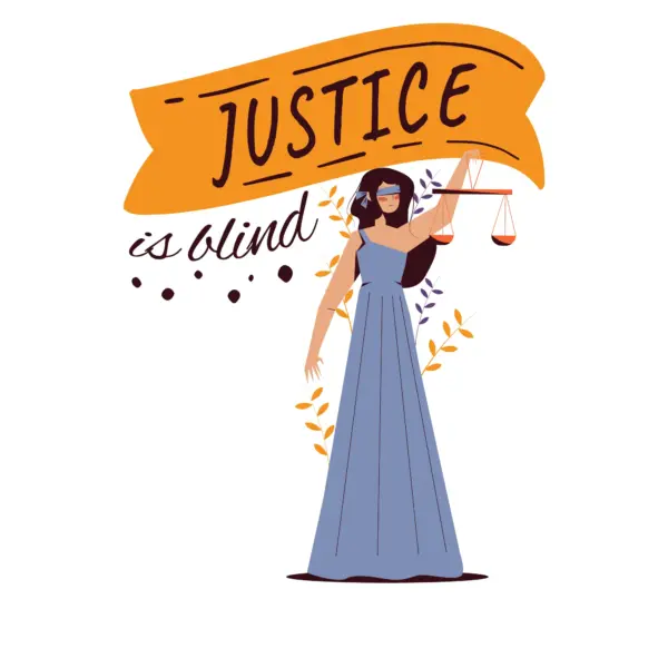Blindfolded girl holding the scales of justice design