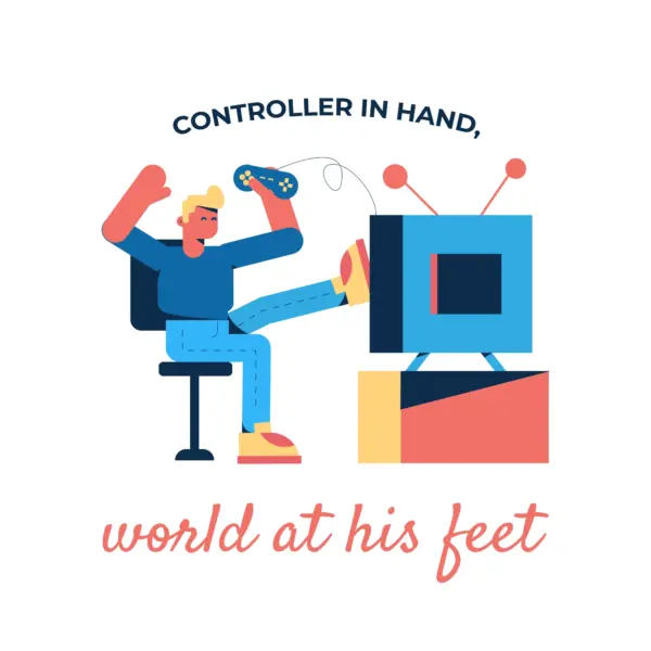 Happy man playing video games design