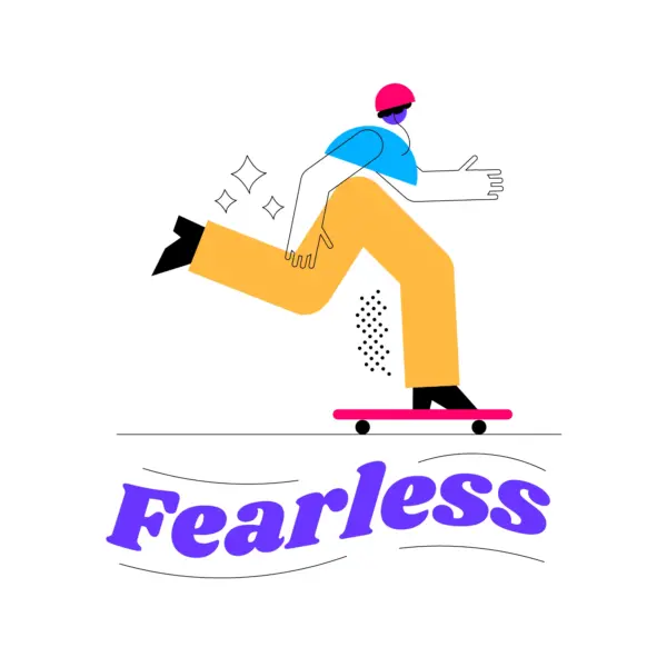 Person riding skateboard with phrase design