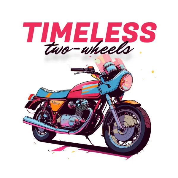 Classic motorcycle with retro colors and a memorable phrase design