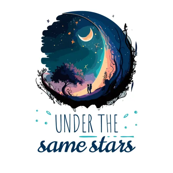 Engaged couple watching in the galaxy design