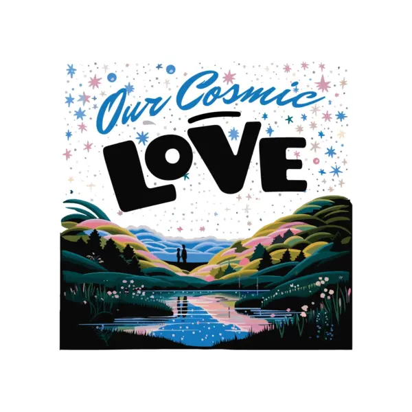 Couple looking at a starry night by the lake design