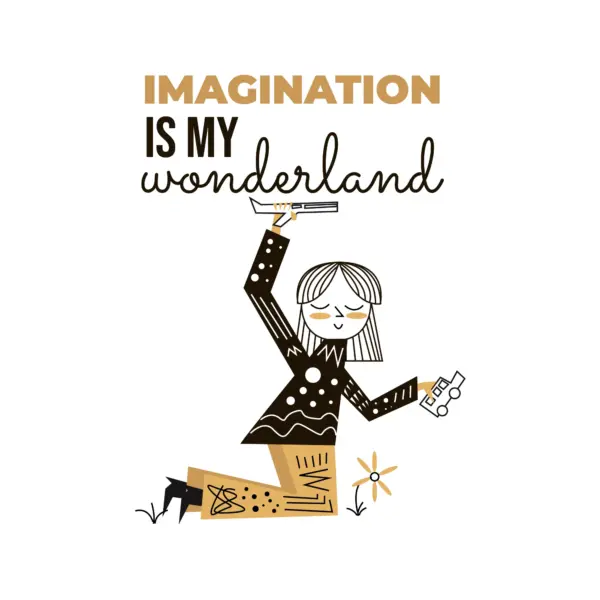 Girl playing with her toys while imagining an amazing world design