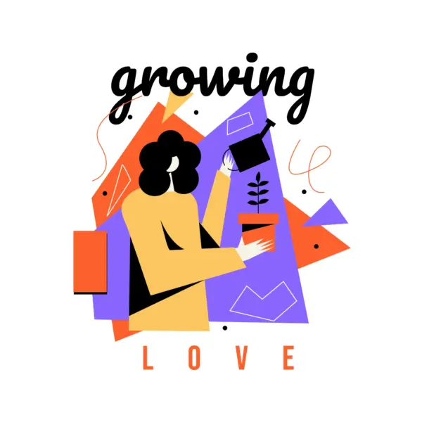 Girl watering flowers design