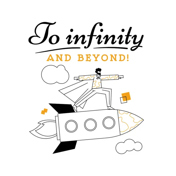 Hero perched on a rocket in the air design