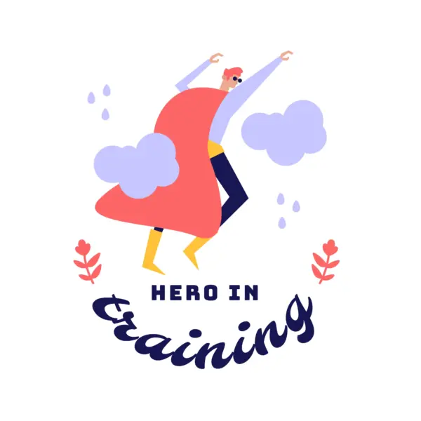 Caped hero flying through the clouds design