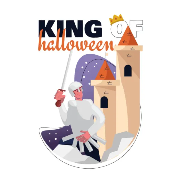 Man dressed as a king while defending his castle on halloween design