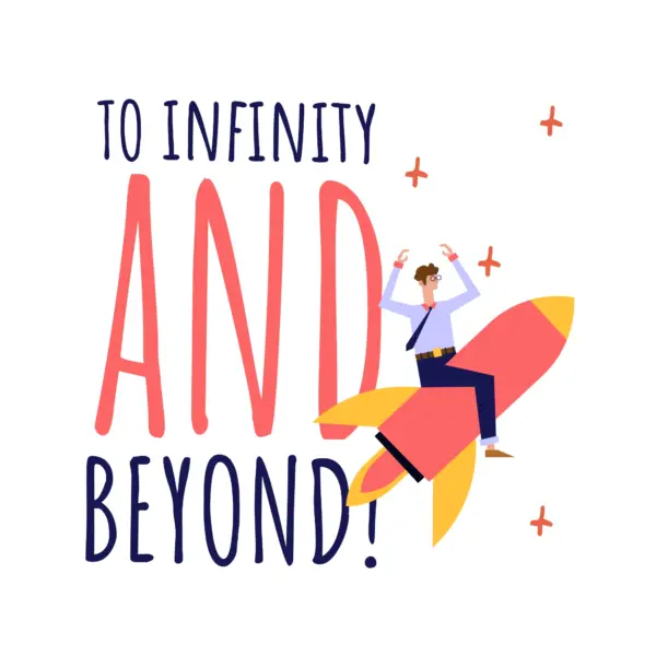 Boy flying on a rocket with a phrase about stars design