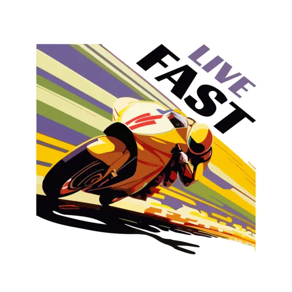 Sport racing motorcycle with phrase and lines in different colors design