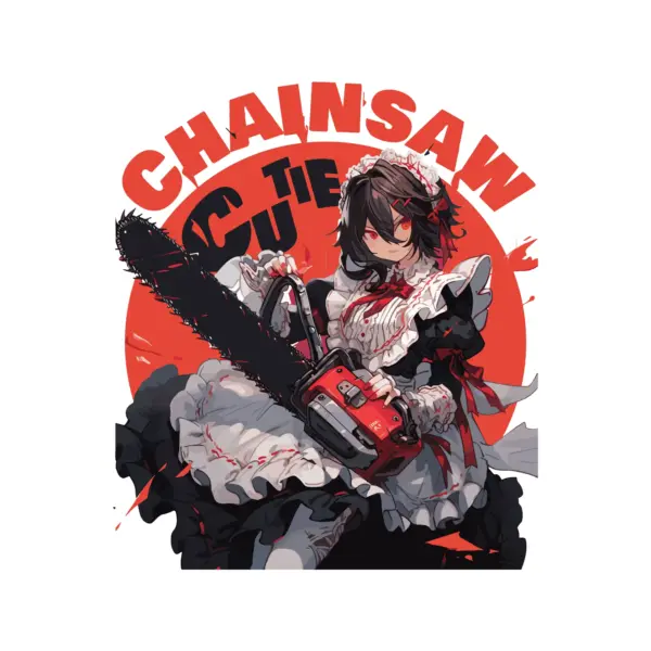Girl spilling blood on halloween with a chainsaw design