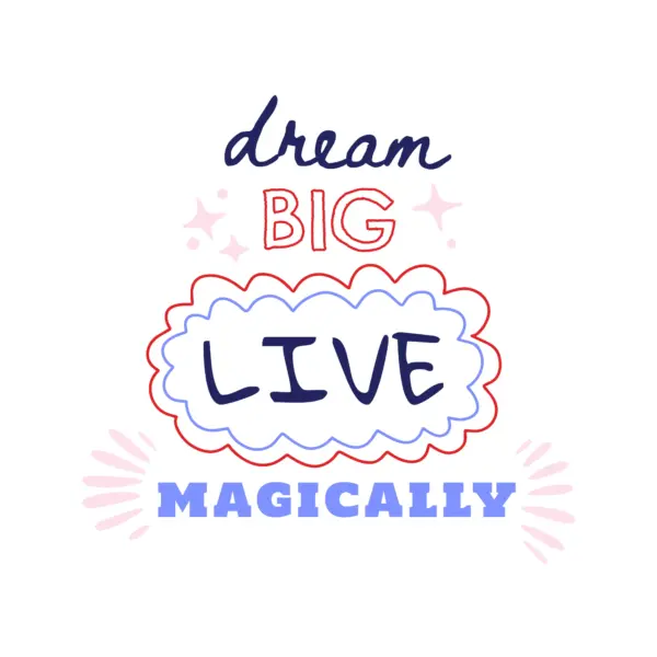 Dream phrase decorated with clouds, stars and different colours design