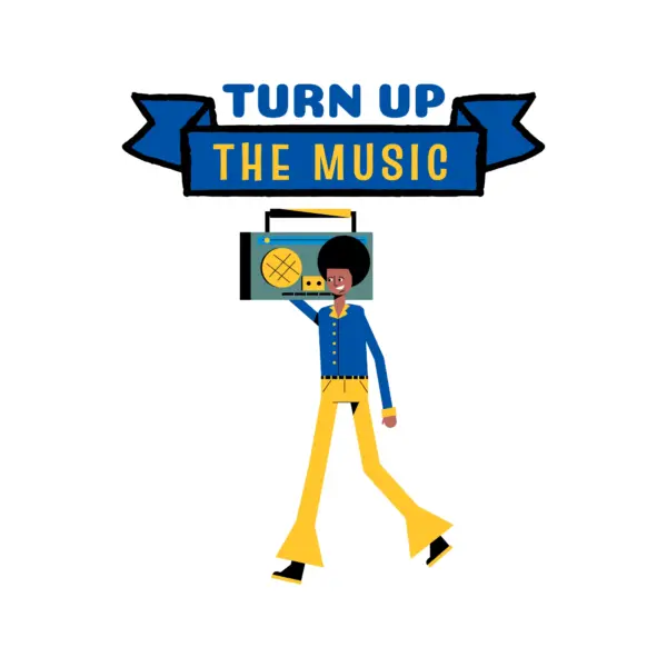 Classical man carrying a stereo system on his shoulders design