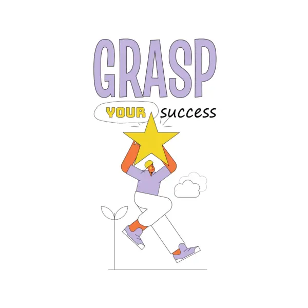 Motivational phrase with person raising a star design