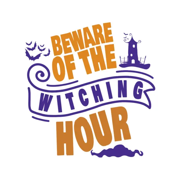 Scary halloween phrase decorated with ribbons and haunted castles design