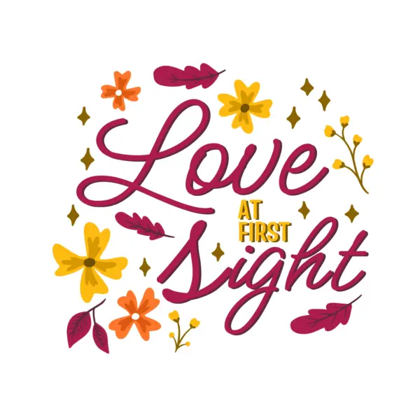 Love phrase decorated with flowers and plants design