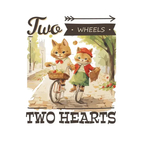 Couple of cats on bicycles with love phrase design