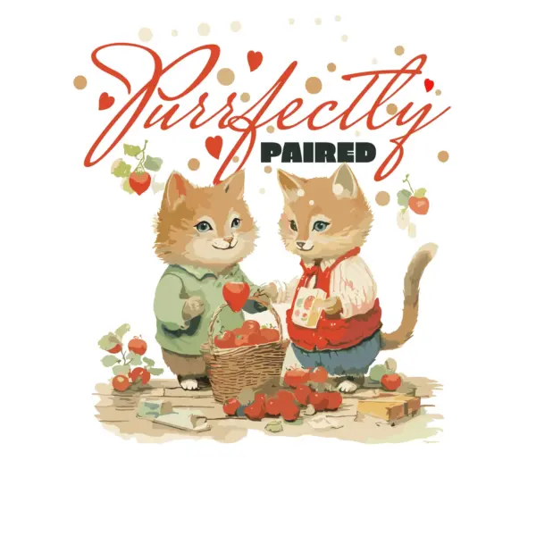 Couple of cats collecting fruit in their baskets design