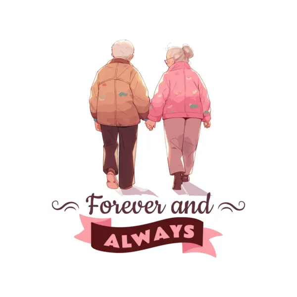 Couple of grandparents walking with a love phrase design