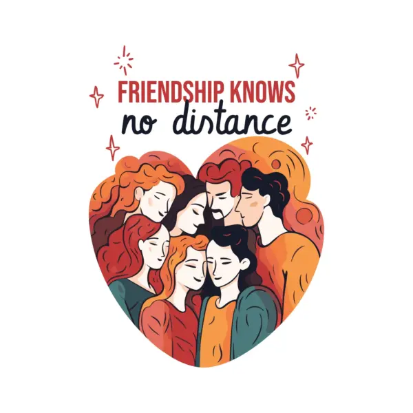Group of friends hugging each other with friendship phrase design