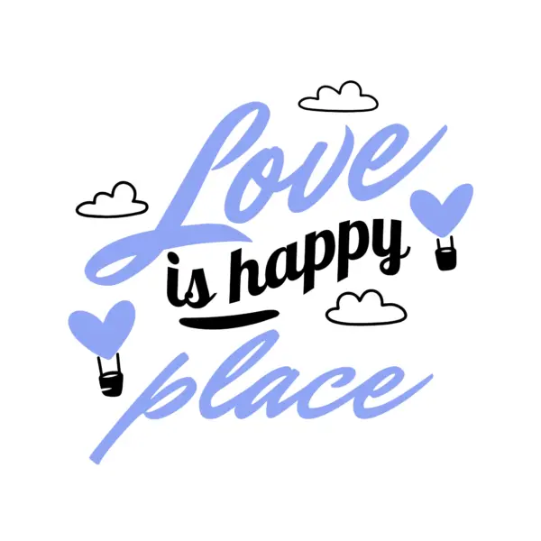 Love phrase in the clouds with heart-shaped hot air balloons design