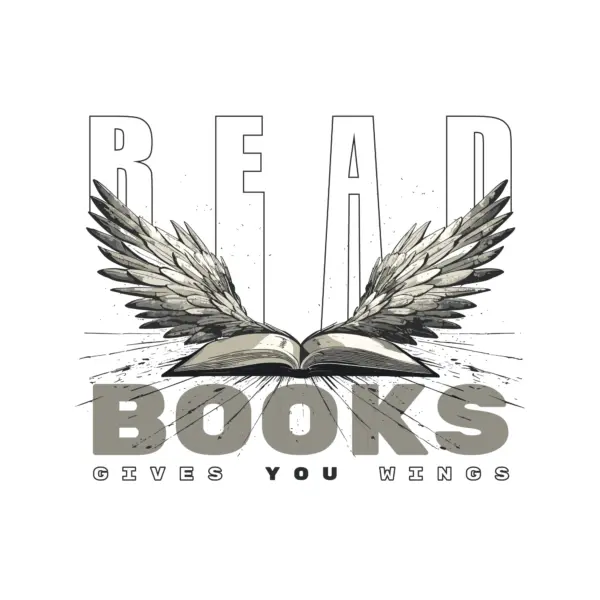 Open book with wings and an accompanying sentence encouraging reading design